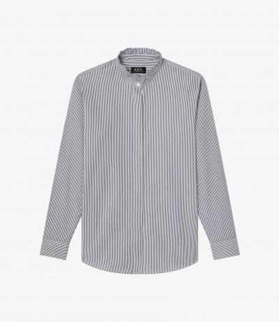 ラッフルカラー付ストライプブラウス