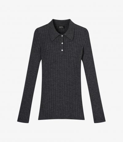 ポロカラー付細リブセーター